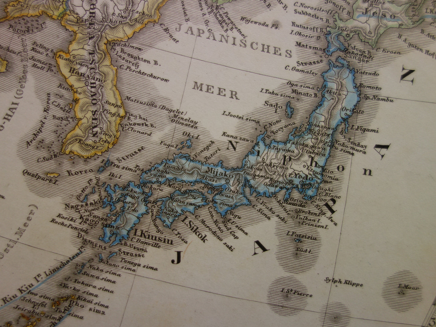 Alte deutsche Karte von China und Japan aus dem Jahr 1863 – originale antike Karte, Vintage-Poster, Asien