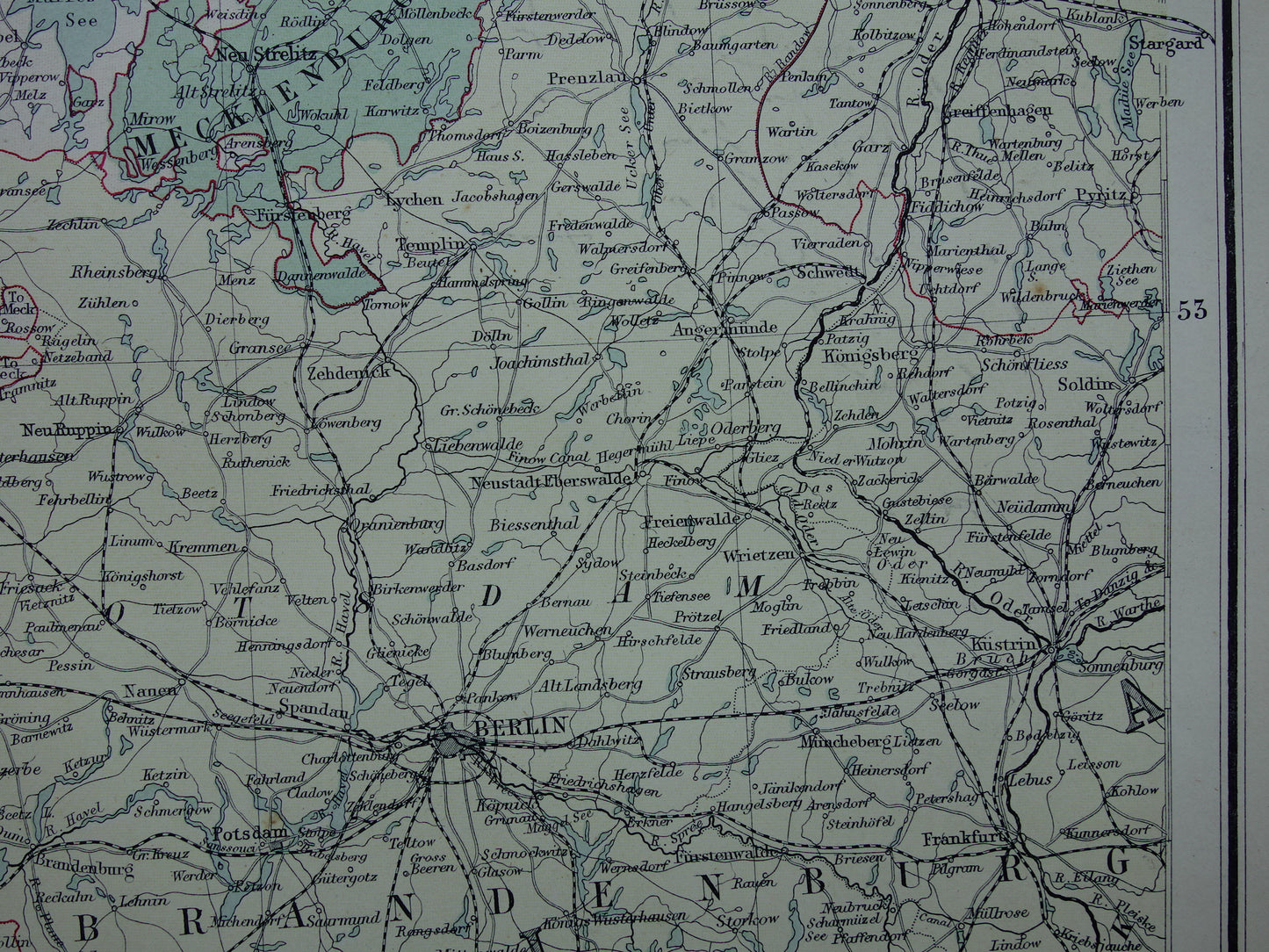 DUITSLAND Grote oude landkaart van Noord-Duitsland uit 1890 originele antieke historische kaart