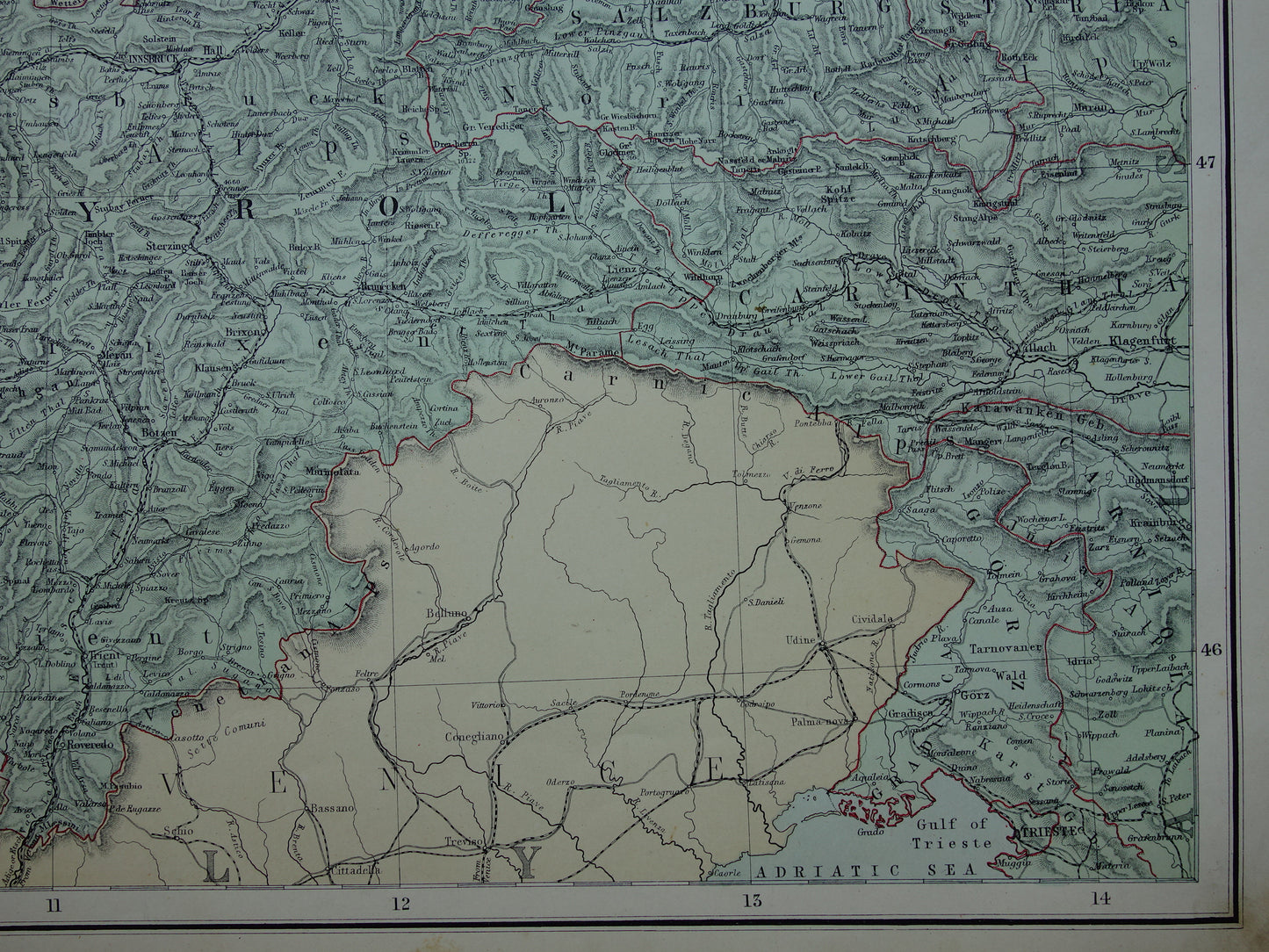 Bavaria Germany Original large old map of Southern Germany from 1890 vintage map with Alsace-Lorraine Munich