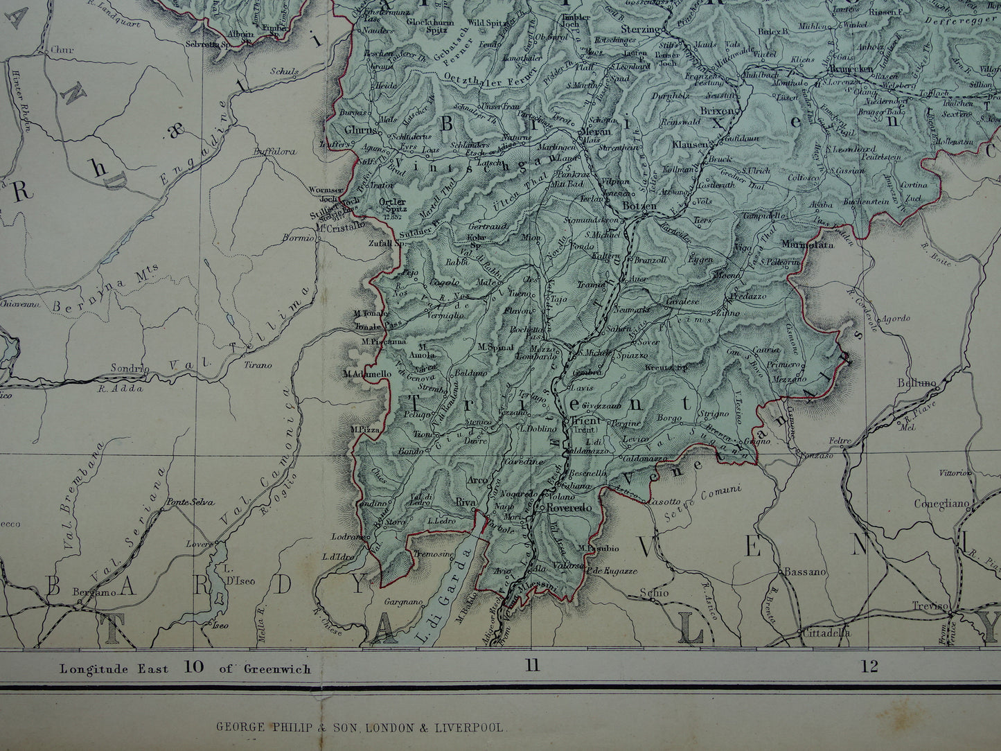 Bavaria Germany Original large old map of Southern Germany from 1890 vintage map with Alsace-Lorraine Munich