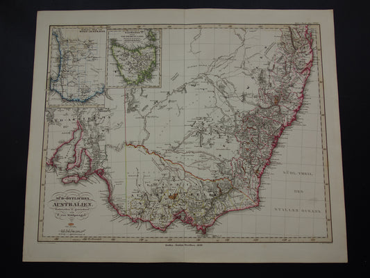 AUSTRALIE grote oude kaart van zuidoost Australië in 1859 originele antieke Duitse landkaart - vintage landkaarten