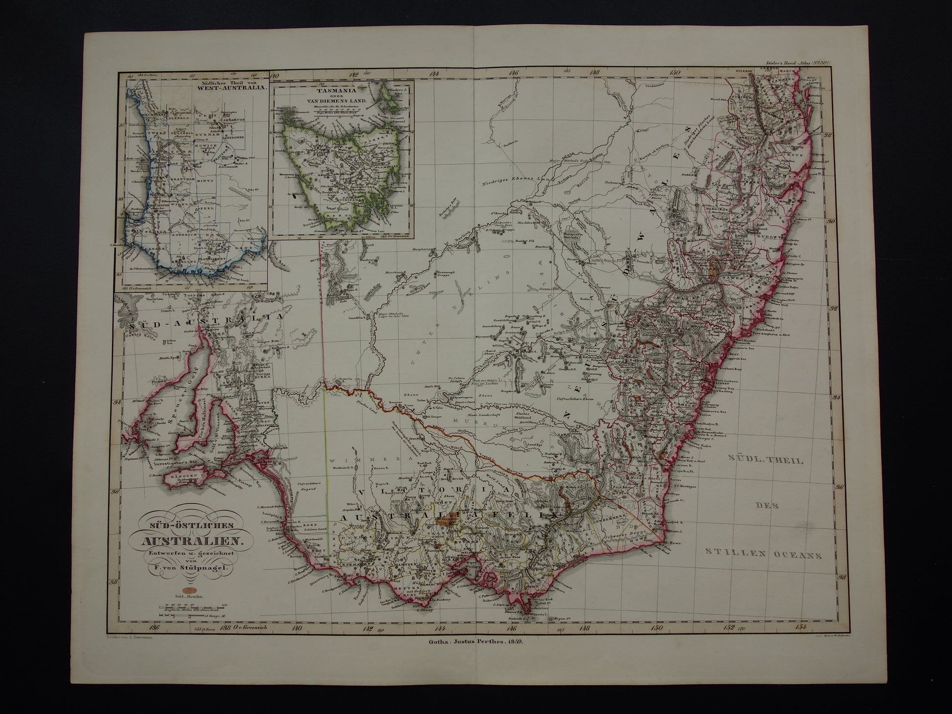 Stielers Handatlas 1860 50c sud-ostliches Australien