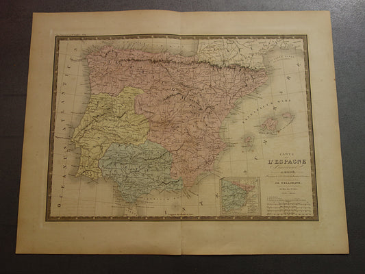 SPANJE oude kaart van Spanje en Portugal in de oudheid 1875 originele grote antieke landkaart Hispania in Romeinse tijd