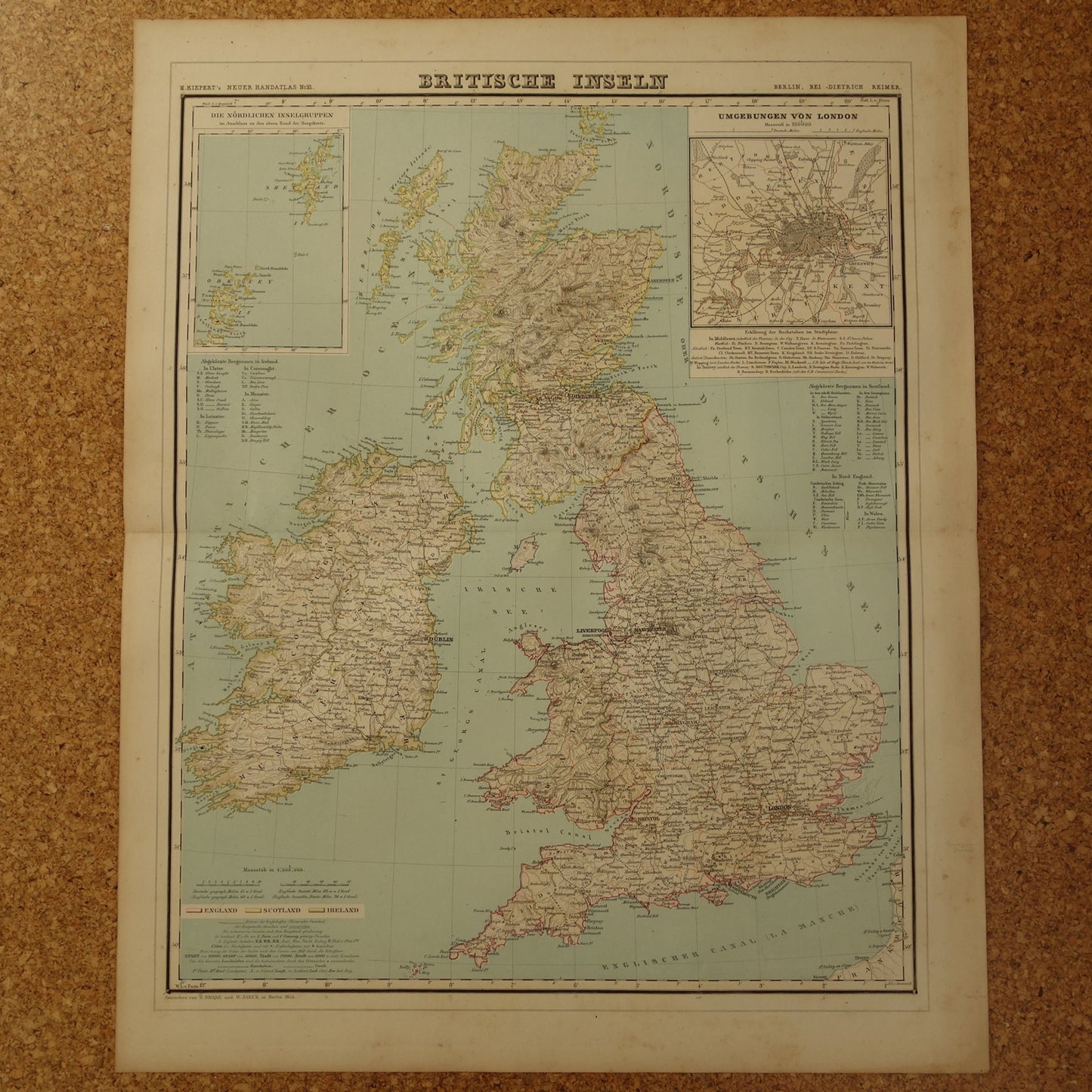 Grote landkaart van Engeland Wales Schotland en Ierland in 1855 originele antieke kaart vintage poster met jaartal