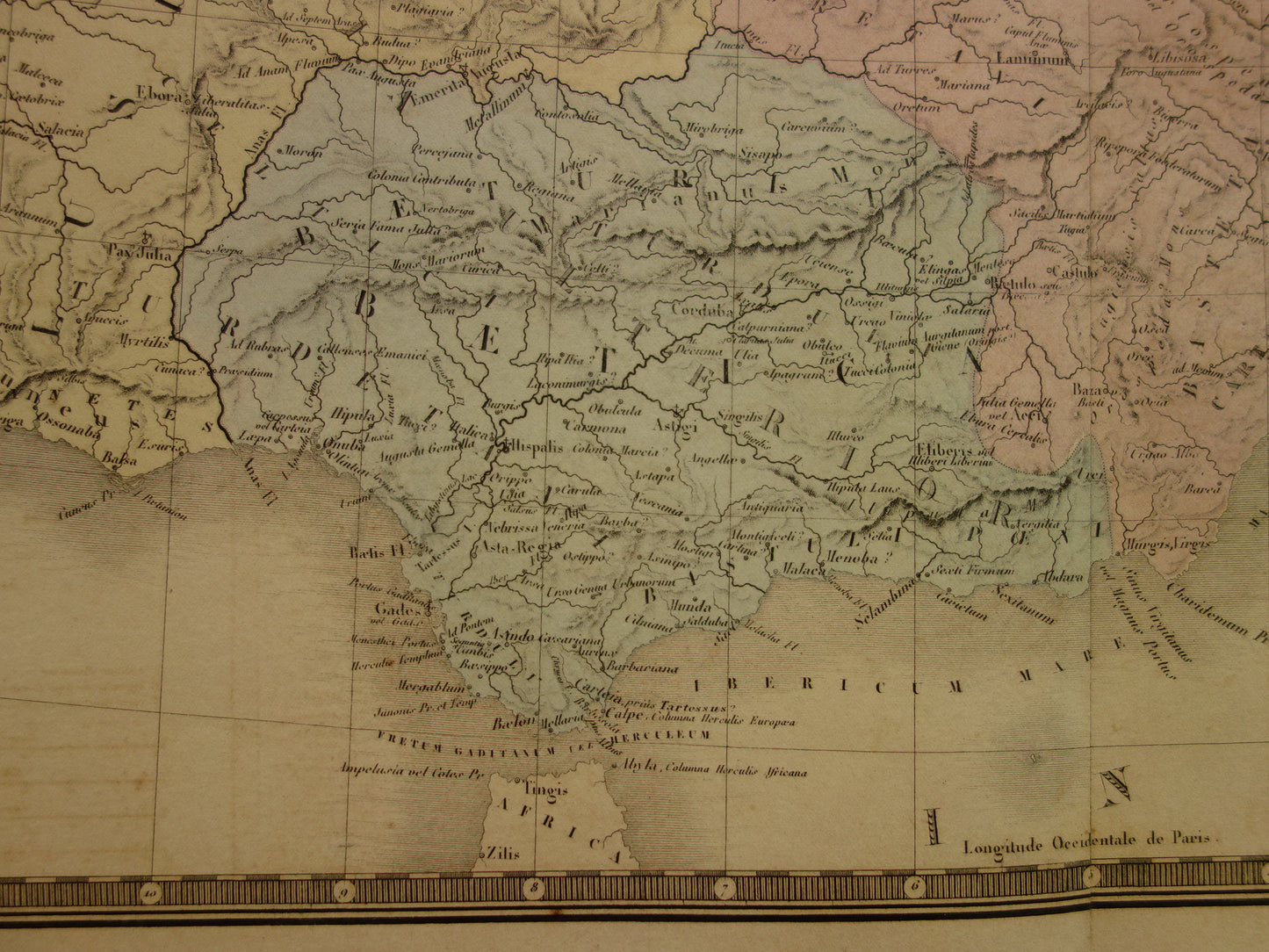 SPAIN old map of Spain and Portugal in antiquity 1875 original large antique map Hispania in Roman times