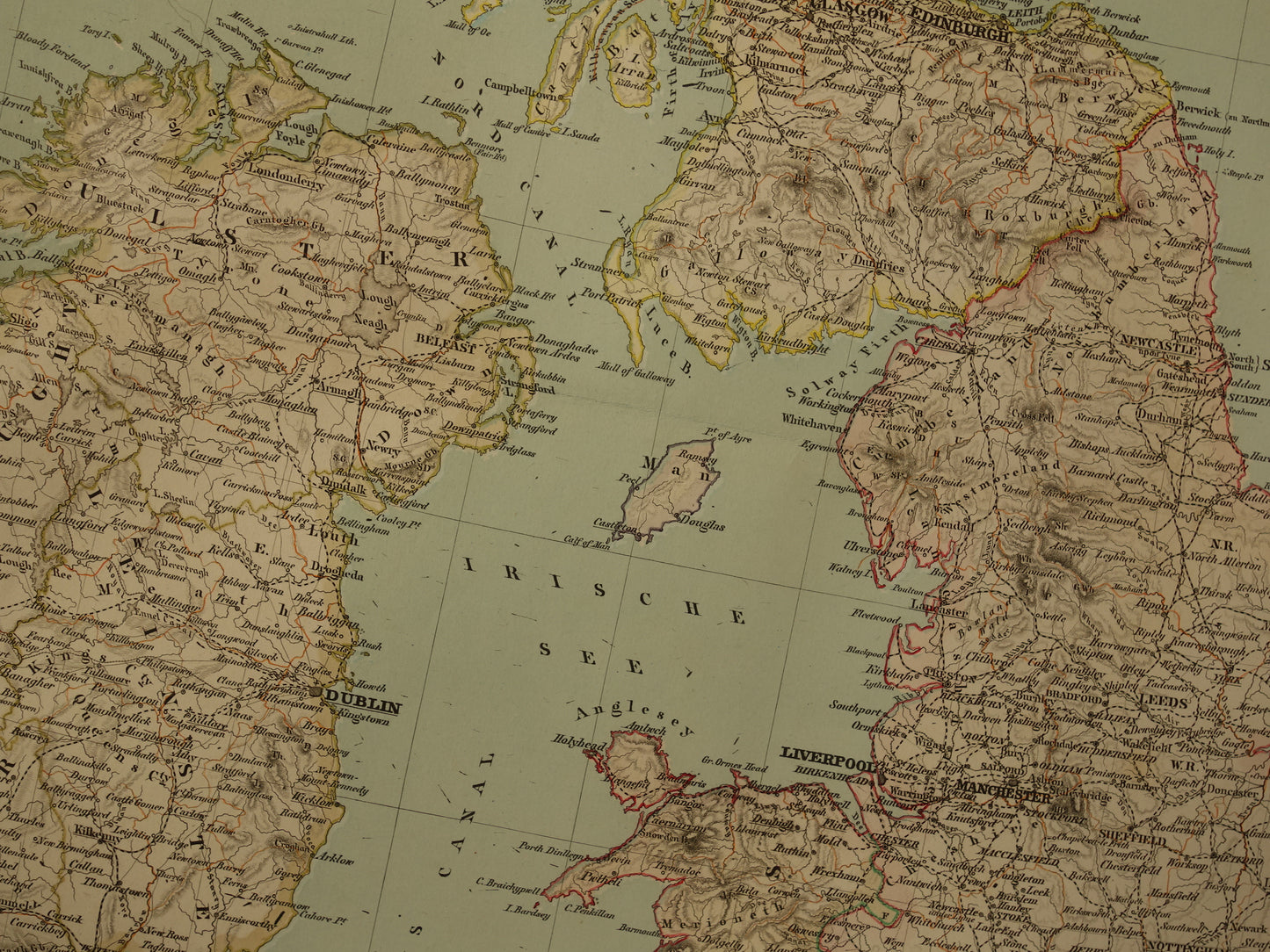 Grote landkaart van Engeland Wales Schotland en Ierland in 1855 originele antieke kaart vintage poster met jaartal