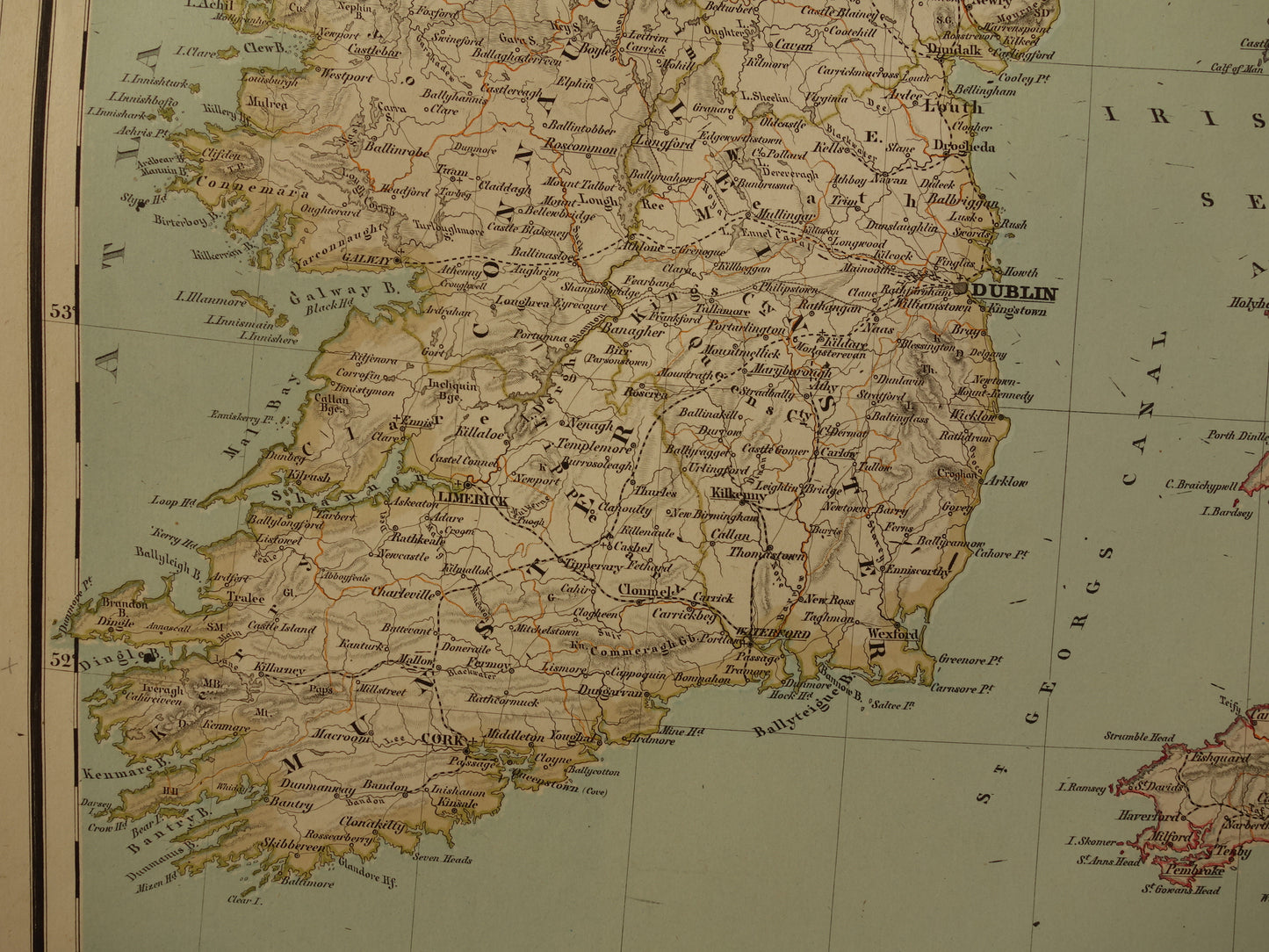 Grote landkaart van Engeland Wales Schotland en Ierland in 1855 originele antieke kaart vintage poster met jaartal