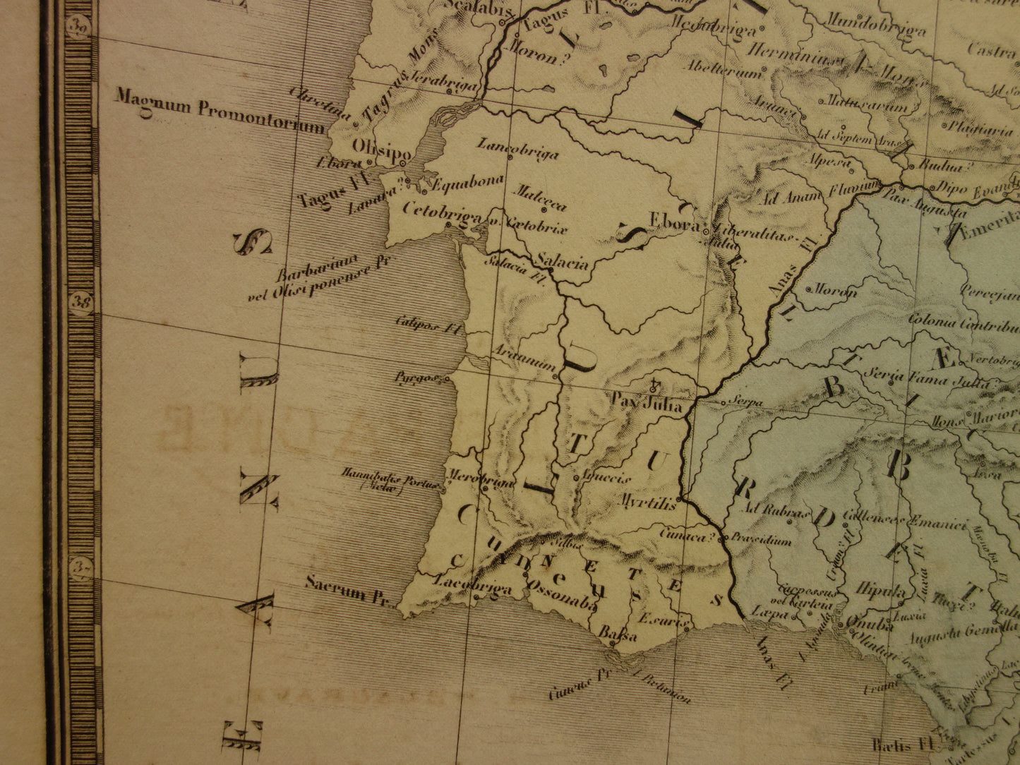 SPAIN old map of Spain and Portugal in antiquity 1875 original large antique map Hispania in Roman times