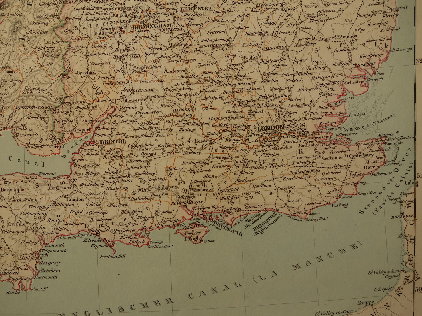 Grote landkaart van Engeland Wales Schotland en Ierland in 1855 originele antieke kaart vintage poster met jaartal