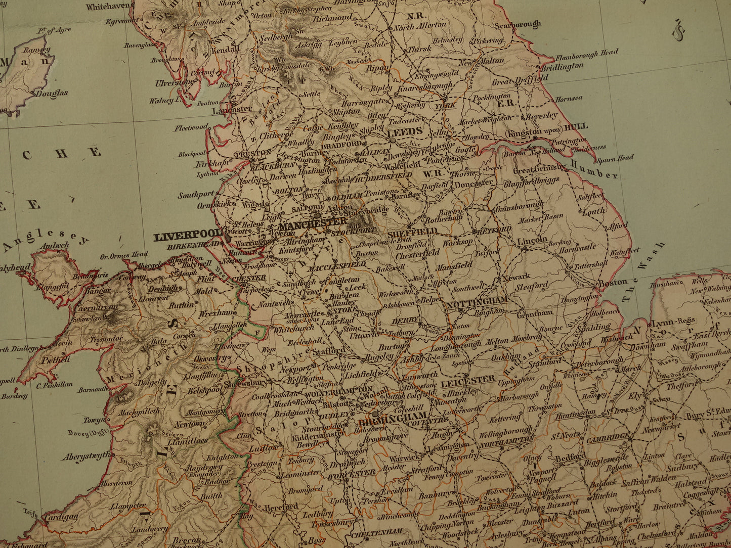 Grote landkaart van Engeland Wales Schotland en Ierland in 1855 originele antieke kaart vintage poster met jaartal