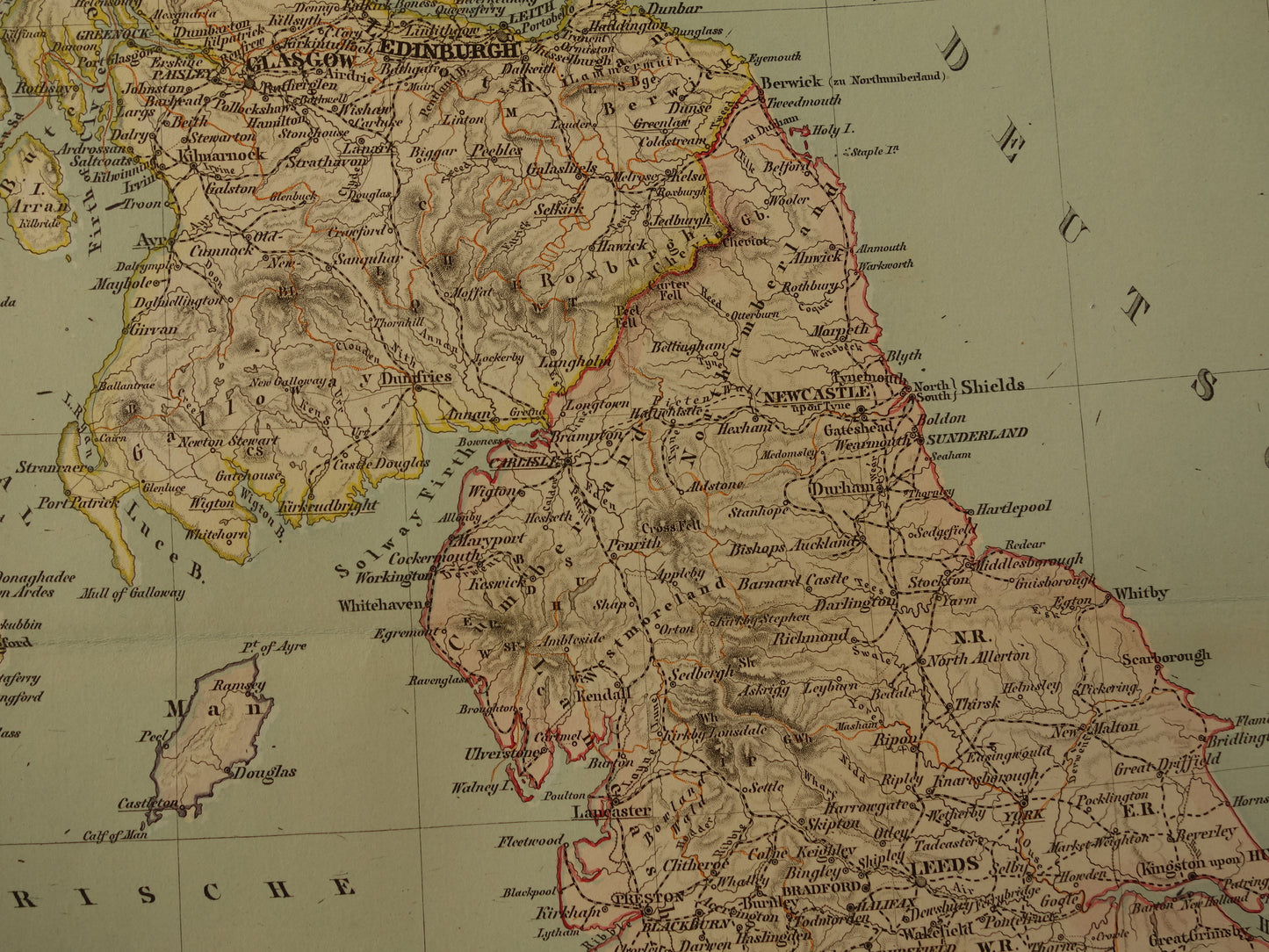 Grote landkaart van Engeland Wales Schotland en Ierland in 1855 originele antieke kaart vintage poster met jaartal