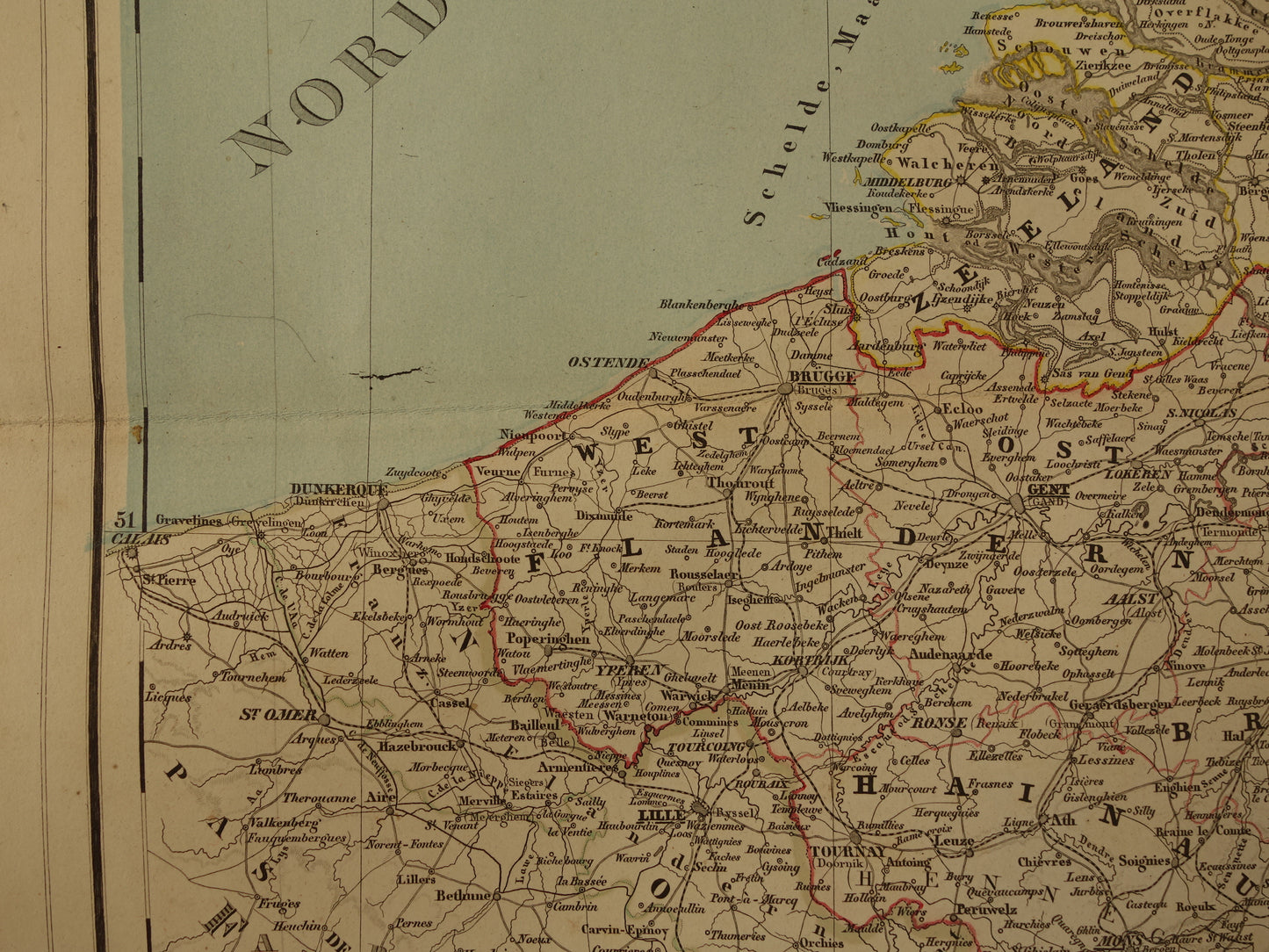 Old map of the Netherlands and Belgium from 1860 original antique large hand-colored map