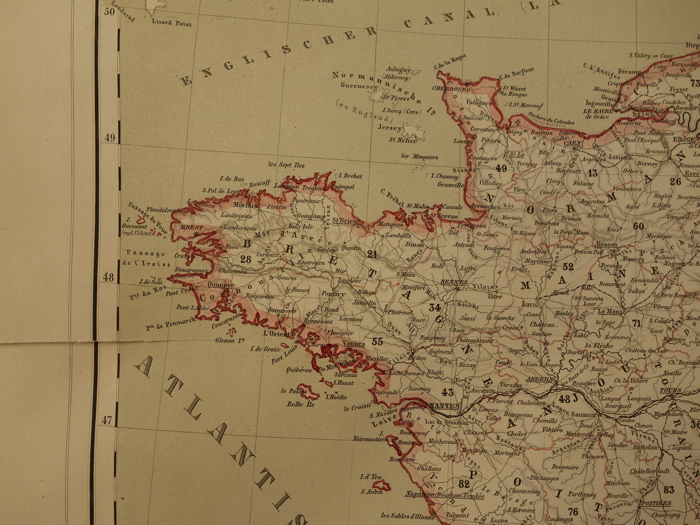 Antieke kaart van Frankrijk in 1856 originele oude landkaart poster met jaartal/datum Parijs groot formaat
