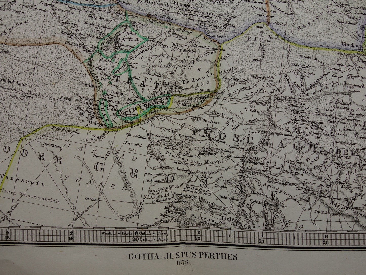 Noord-Afrika oude landkaart van westelijk deel Middellandse Zeegebied uit 1877 originele antieke Duitse kaart van Marokko Algerije Italië Spanje