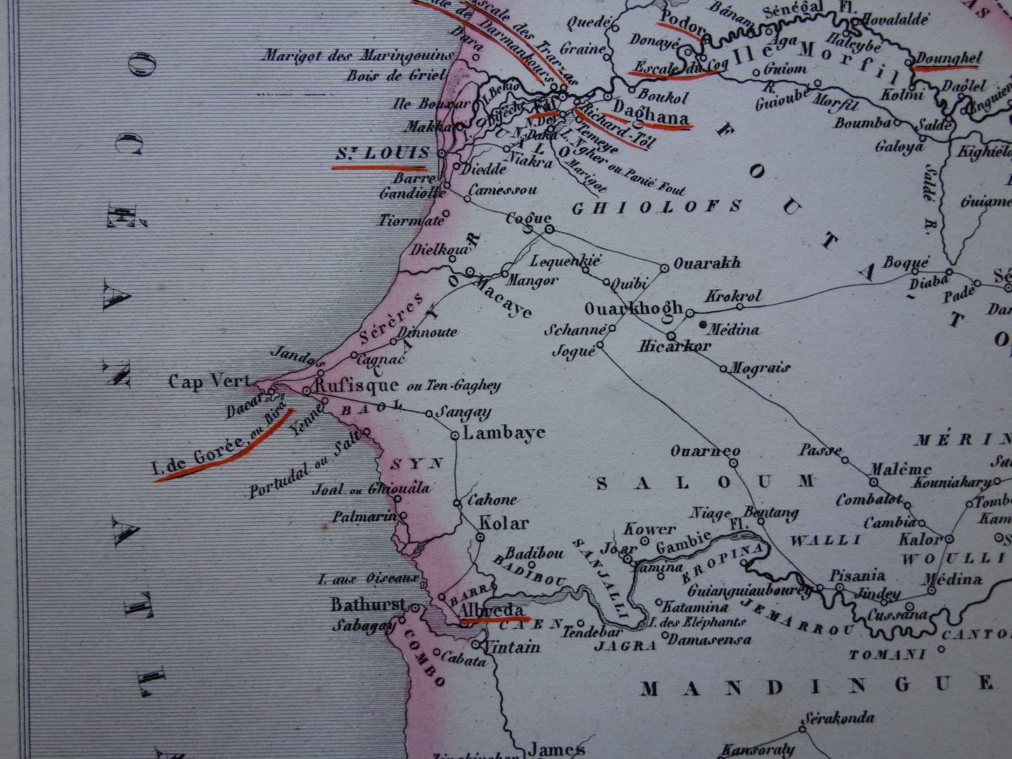 Senegal Old map of Senegal from 1851 Original antique map Gorée Dakar
