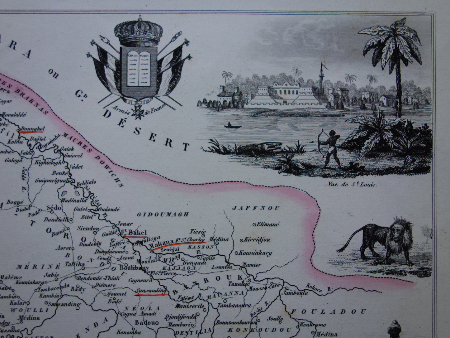 Senegal Old map of Senegal from 1851 Original antique map Gorée Dakar