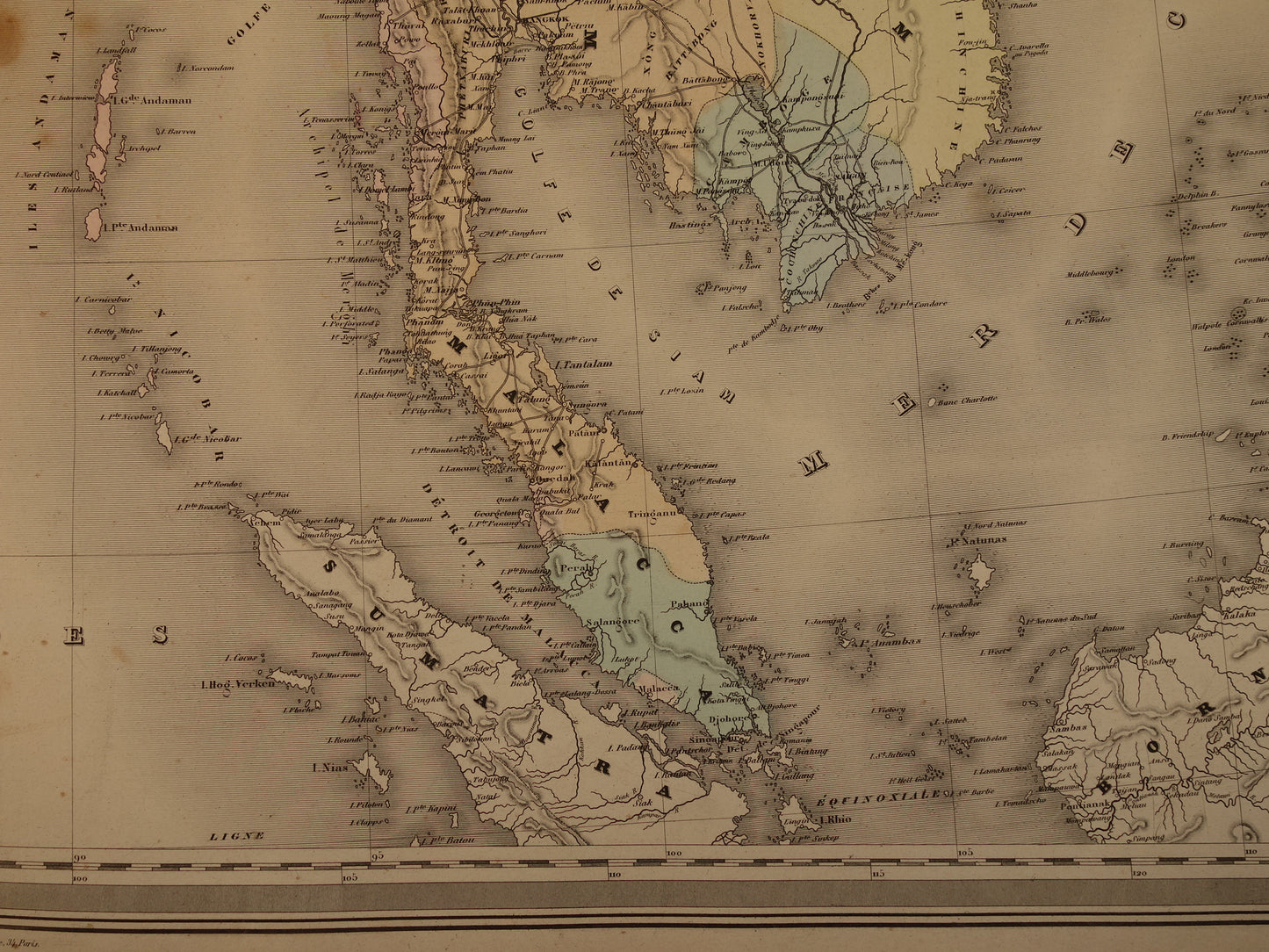 Antike Karte von Indien und Südostasien, Originalkarte von 1880, große alte Karte von Sri Lanka, Thailand, Burma, Nepal und Vietnam, Vintage-Poster