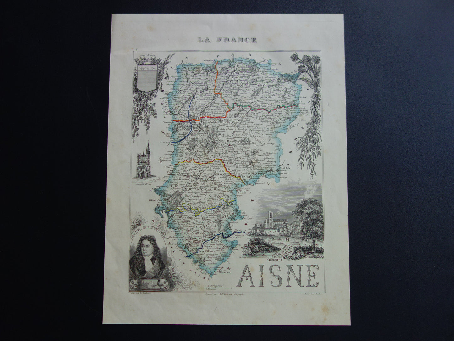Antieke landkaart van Aisne Frankrijk uit 1851