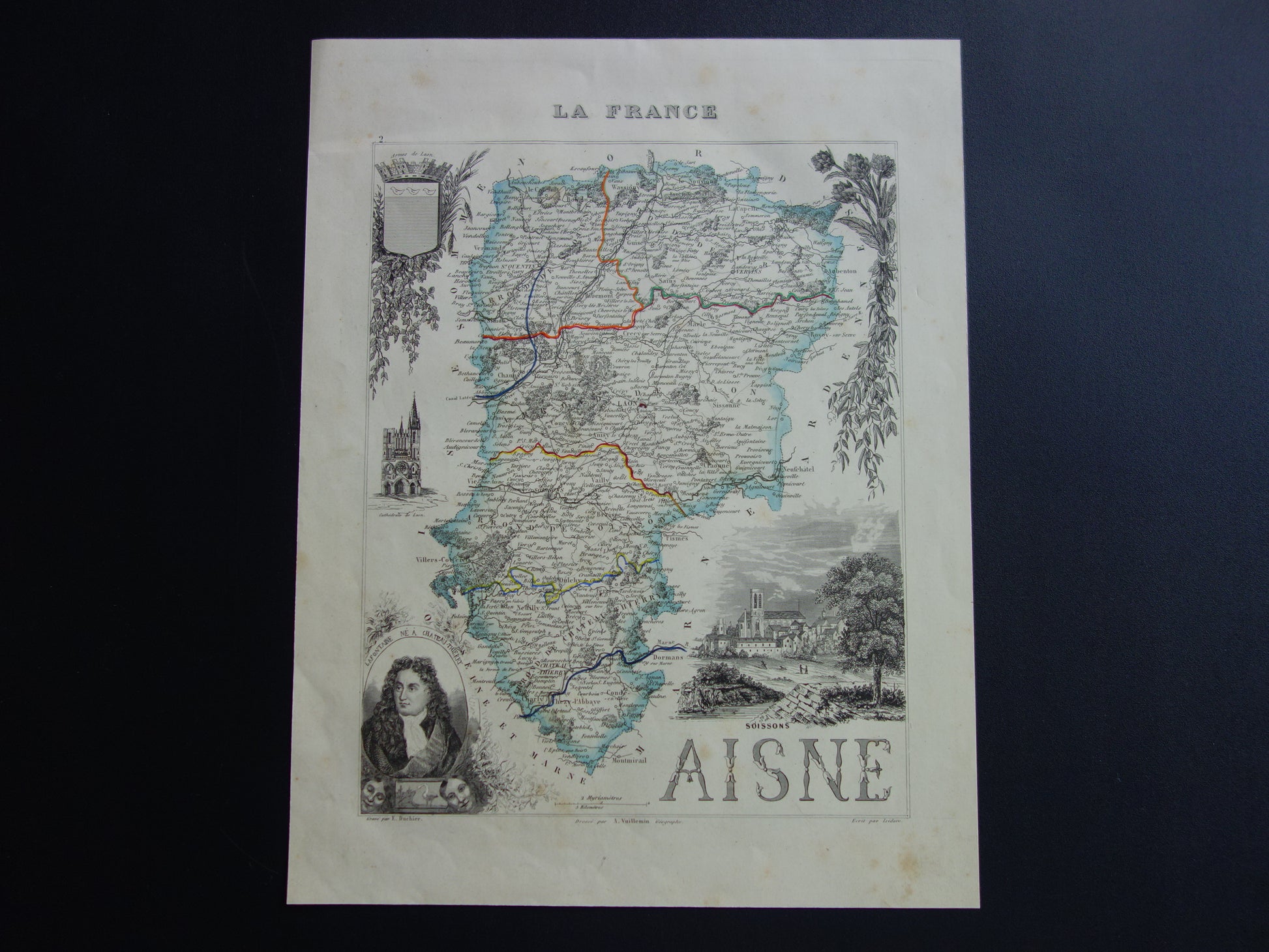 Antieke landkaart van Aisne Frankrijk uit 1851