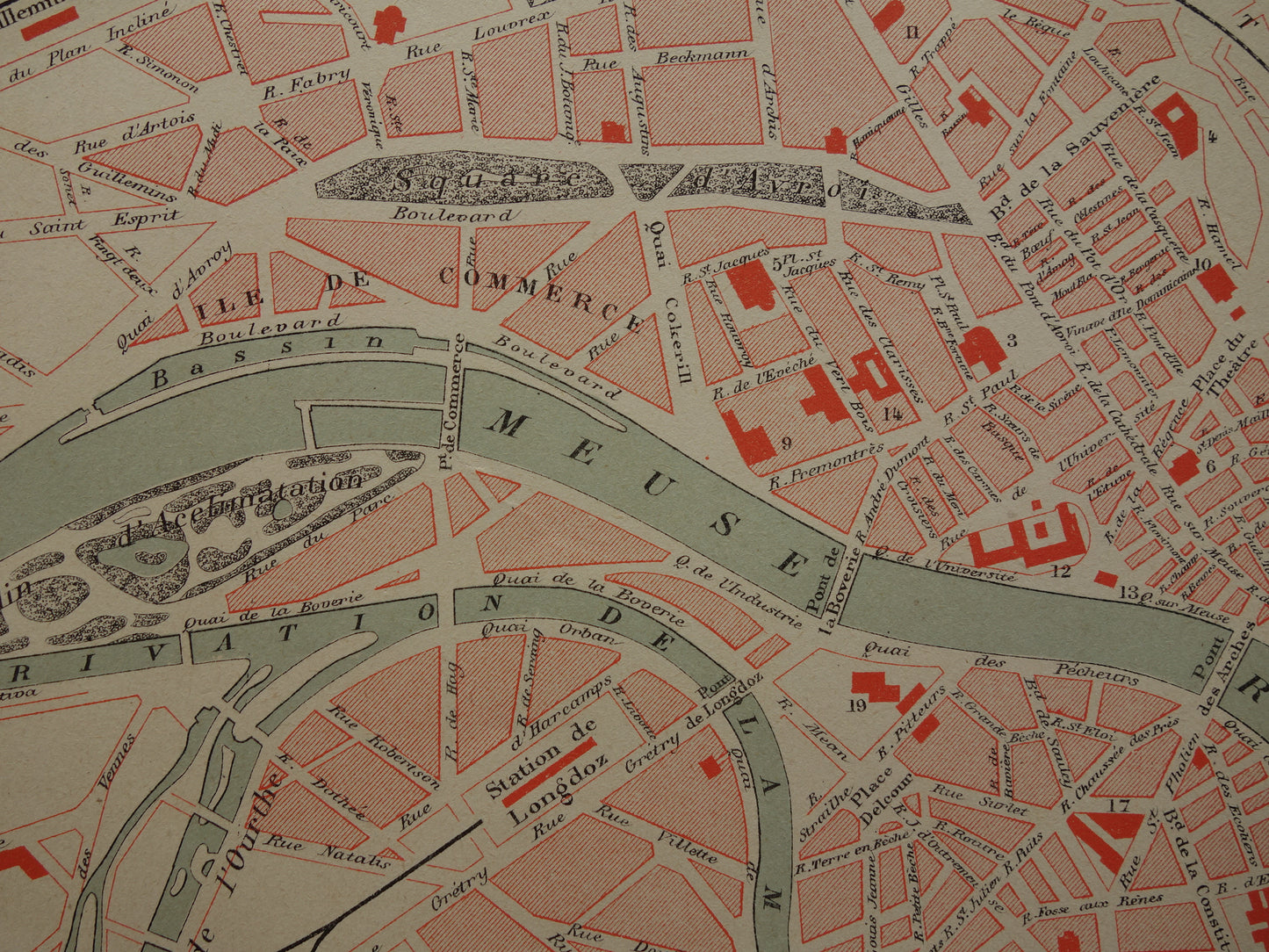 Liège old map of Liège Belgium from 1879 original antique French map carte de Liège