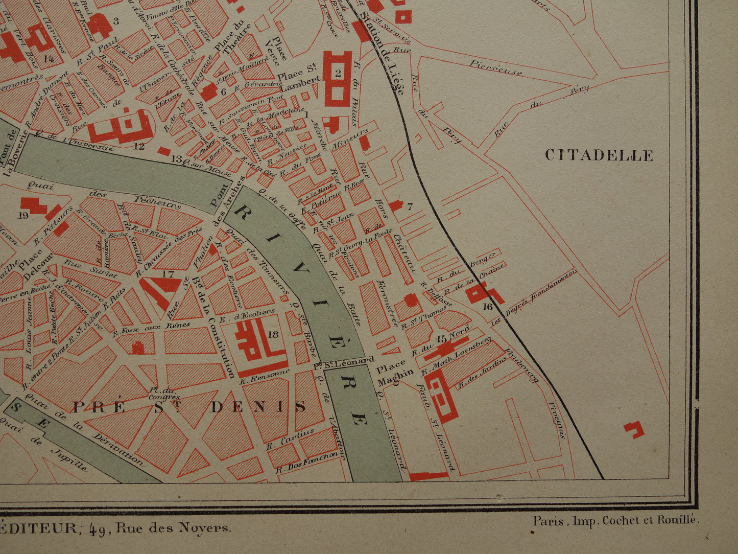 Liège old map of Liège Belgium from 1879 original antique French map carte de Liège