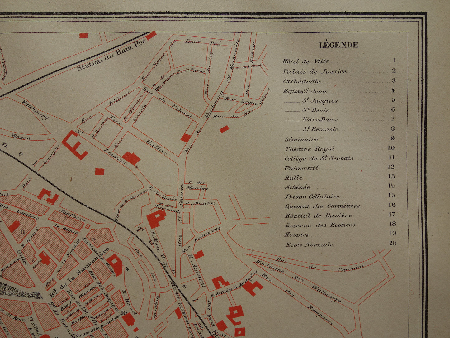 Liège old map of Liège Belgium from 1879 original antique French map carte de Liège