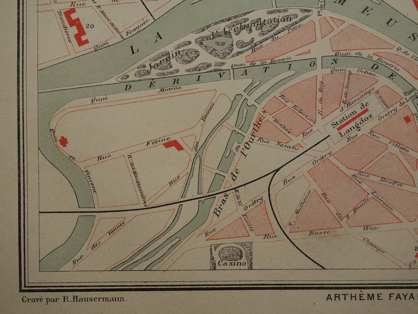 Liège old map of Liège Belgium from 1879 original antique French map carte de Liège