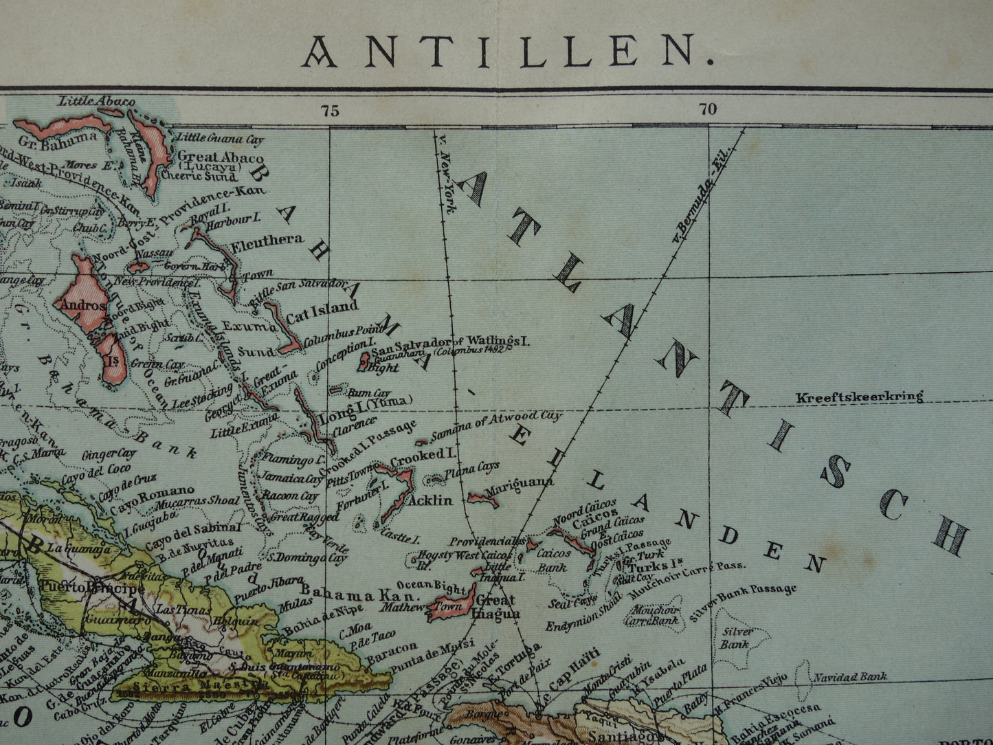 Old map of the Caribbean 1905 original antique map Caribbean Antilles Caribbean islands for sale Cuba Aruba Curacao