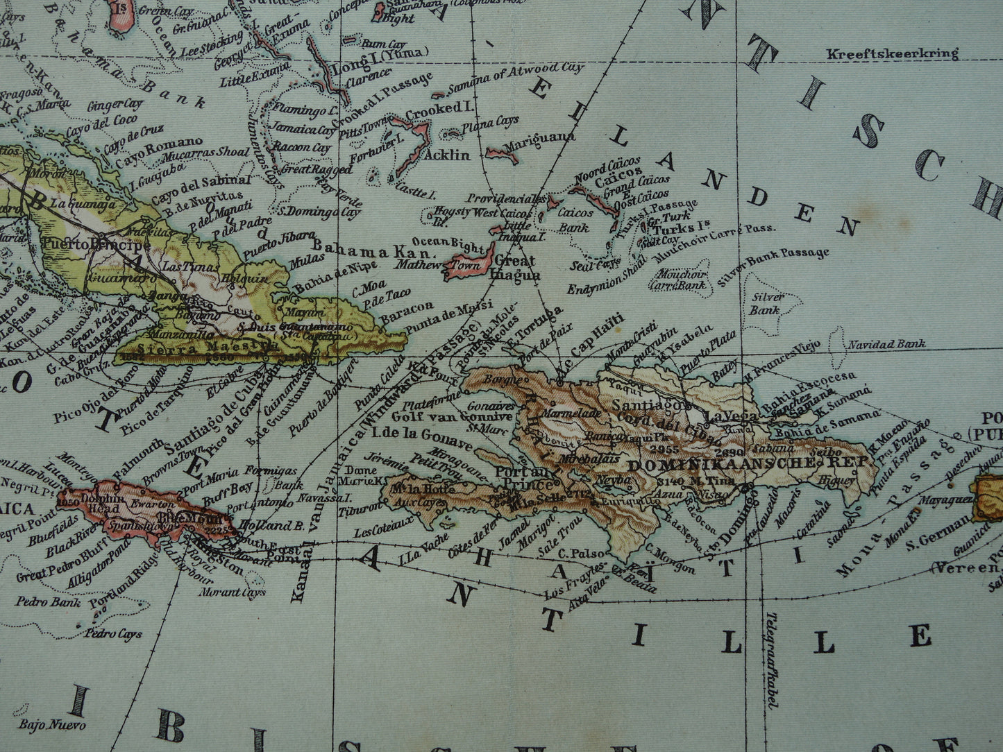 Old map of the Caribbean 1905 original antique map Caribbean Antilles Caribbean islands for sale Cuba Aruba Curacao