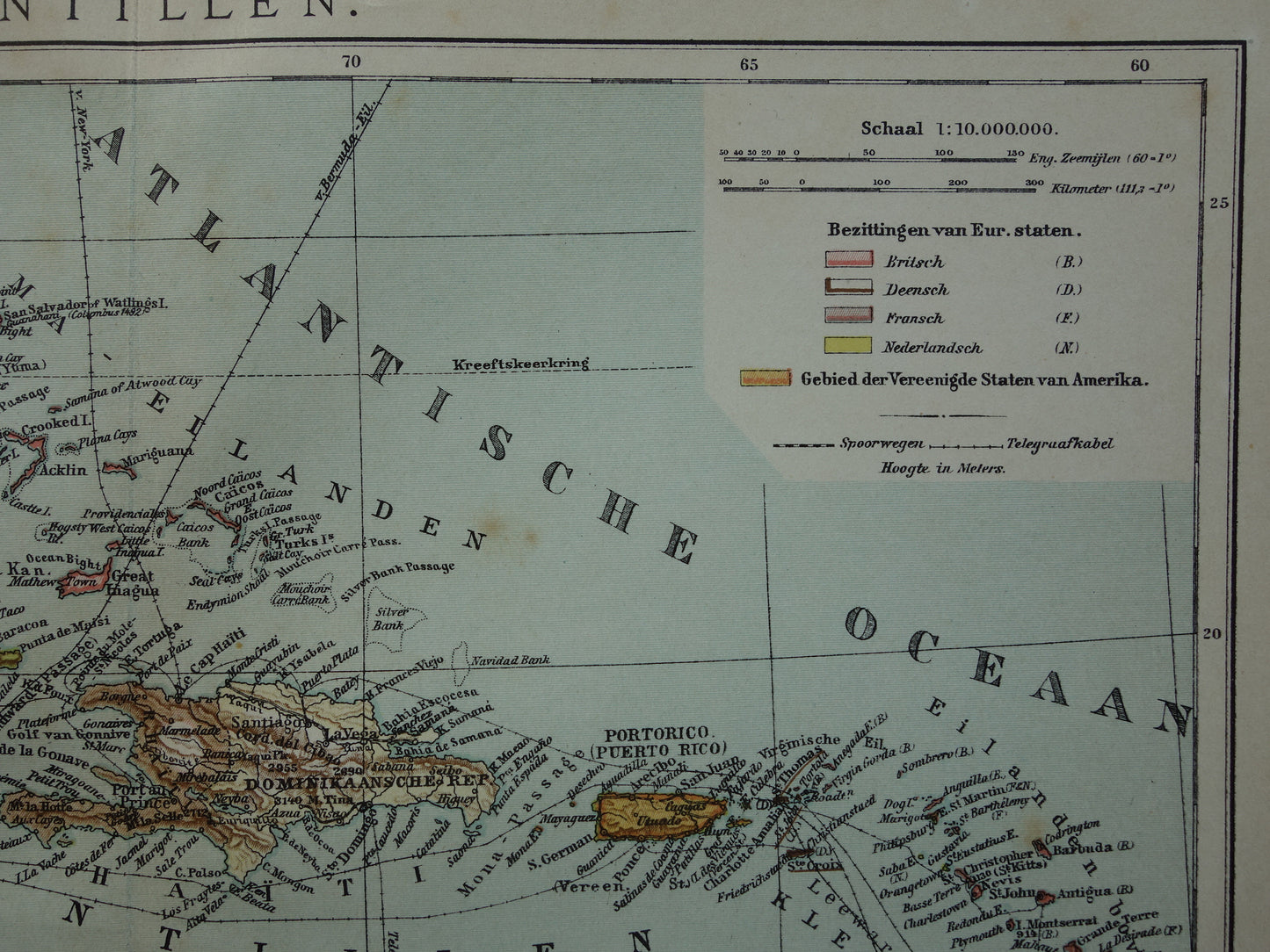 Old map of the Caribbean 1905 original antique map Caribbean Antilles Caribbean islands for sale Cuba Aruba Curacao