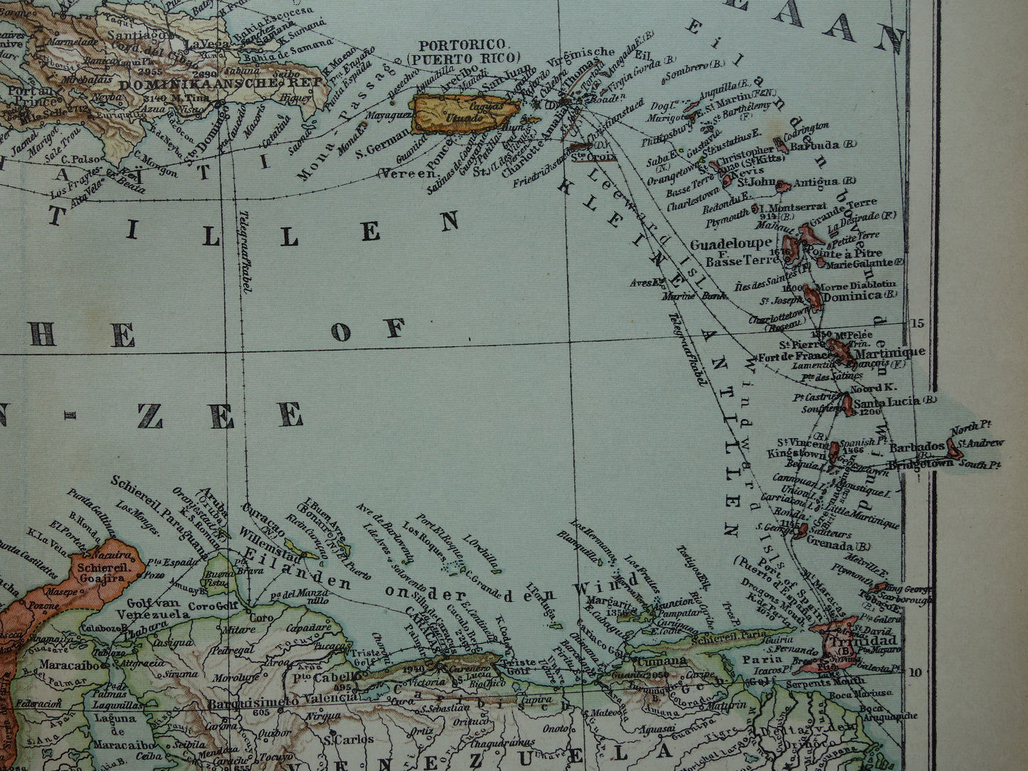 Old map of the Caribbean 1905 original antique map Caribbean Antilles Caribbean islands for sale Cuba Aruba Curacao
