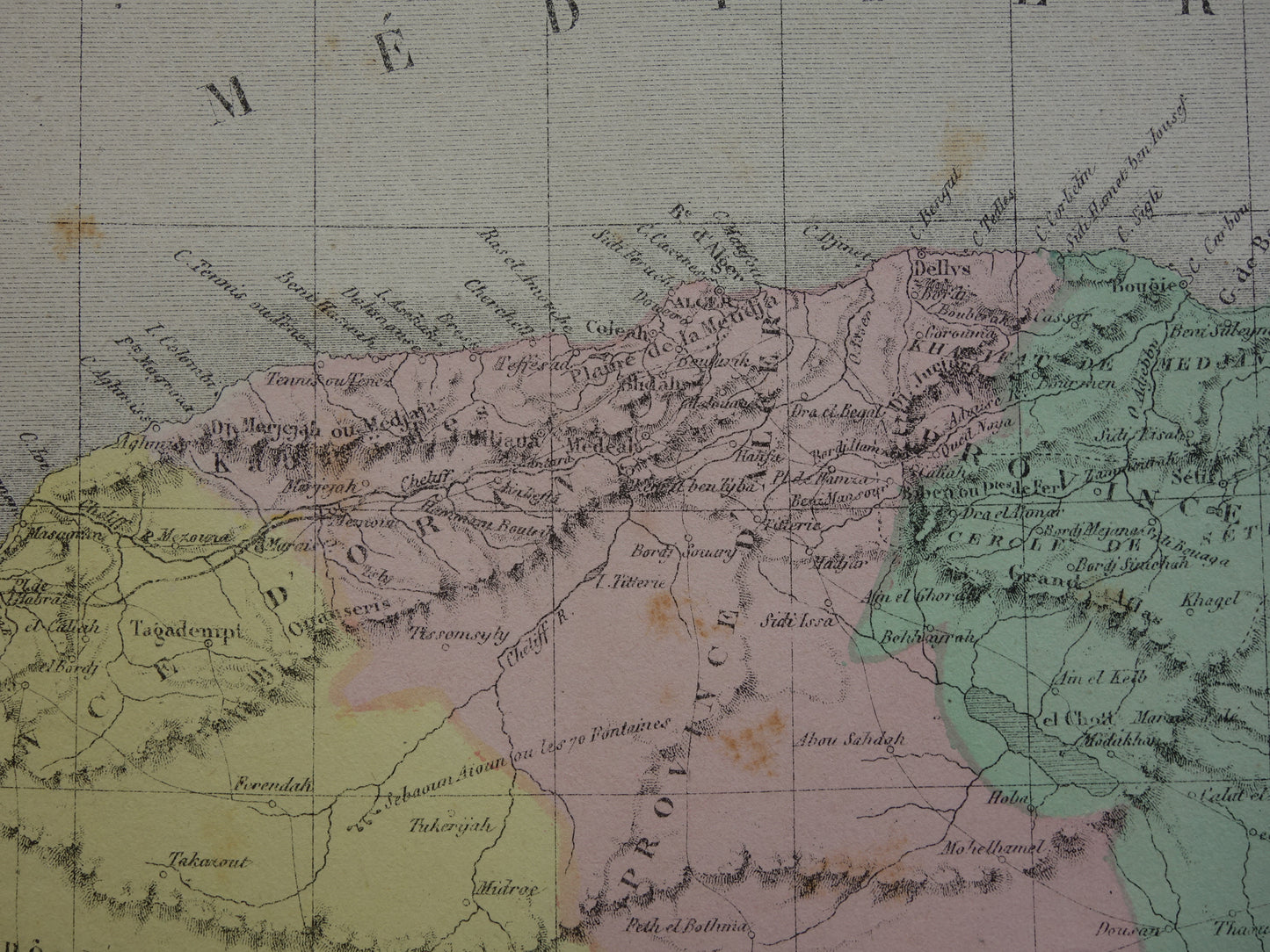 Antique French map of Algeria from 1877 original 145+ year old hand colored map