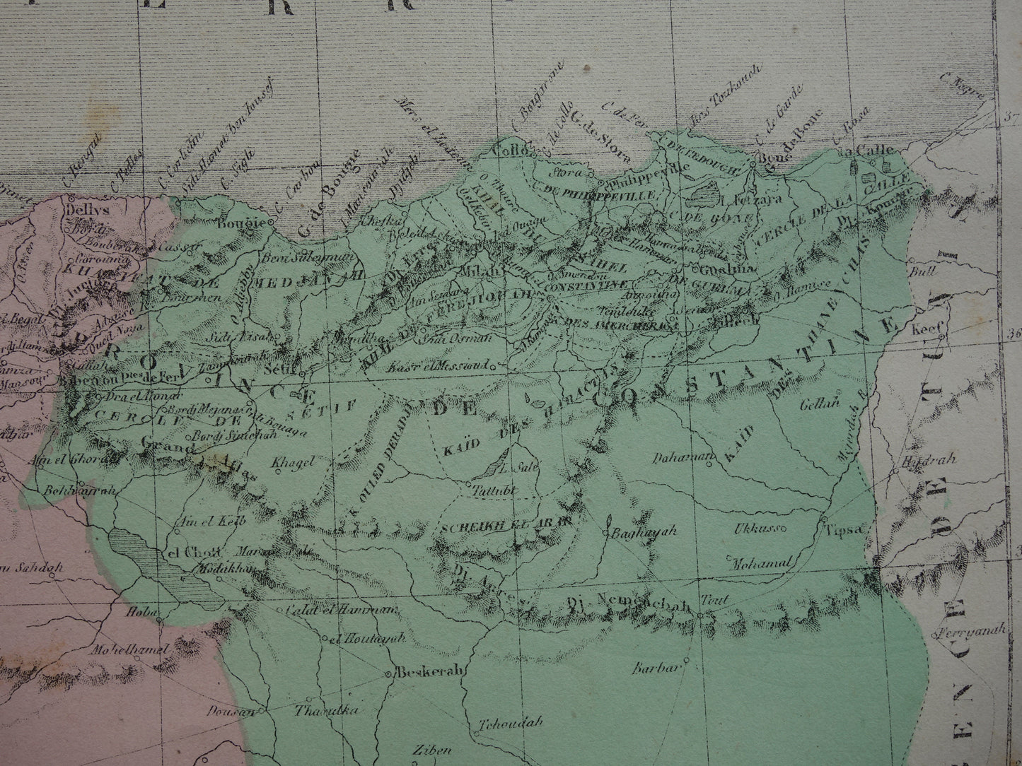 Antique French map of Algeria from 1877 original 145+ year old hand colored map