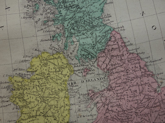 Britse Eilanden Oude kaart van Verenigd Koninkrijk en Ierland uit 1877 originele antieke landkaart