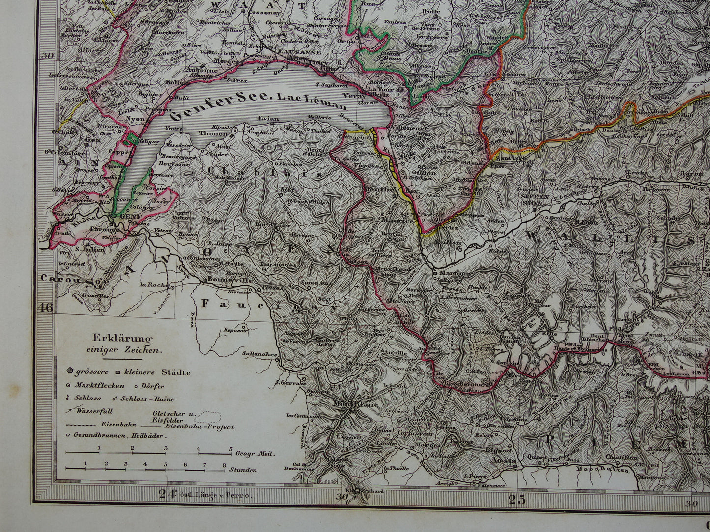 SWITZERLAND antique map of Switzerland 1860 original old map Geneva Zurich Bern with date for sale