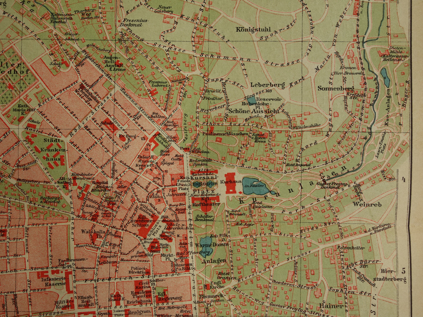 WIESBADEN oude kaart van Wiesbaden Duitsland in 1907 originele antieke Duitse plattegrond