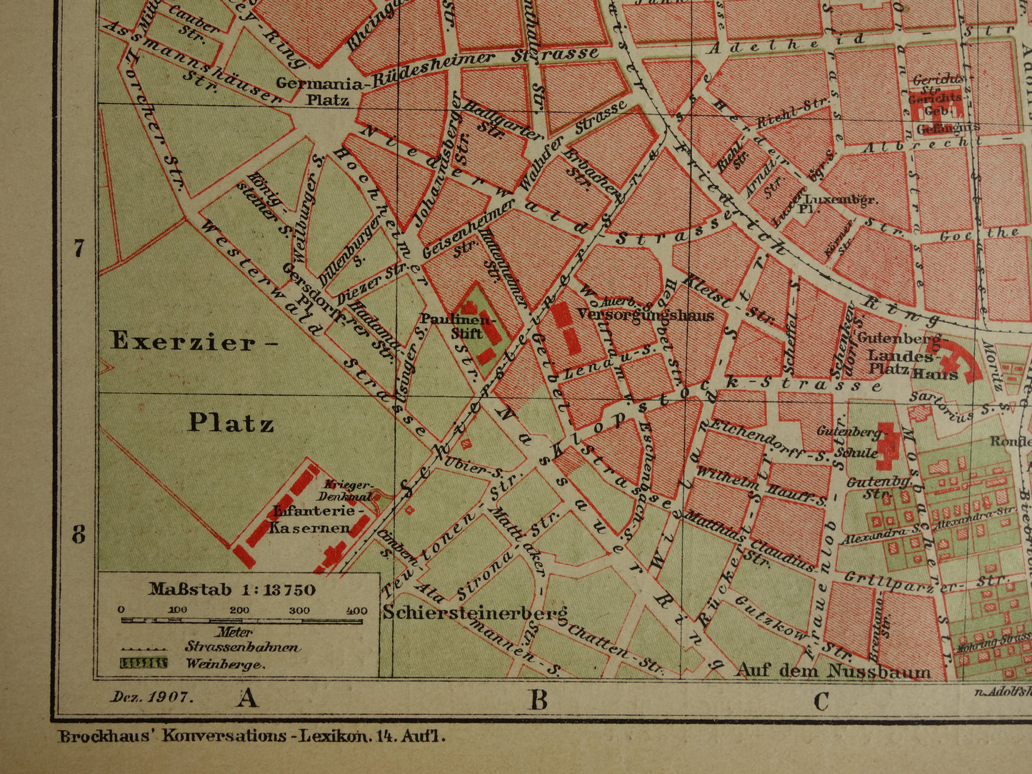 WIESBADEN oude kaart van Wiesbaden Duitsland in 1907 originele antieke Duitse plattegrond