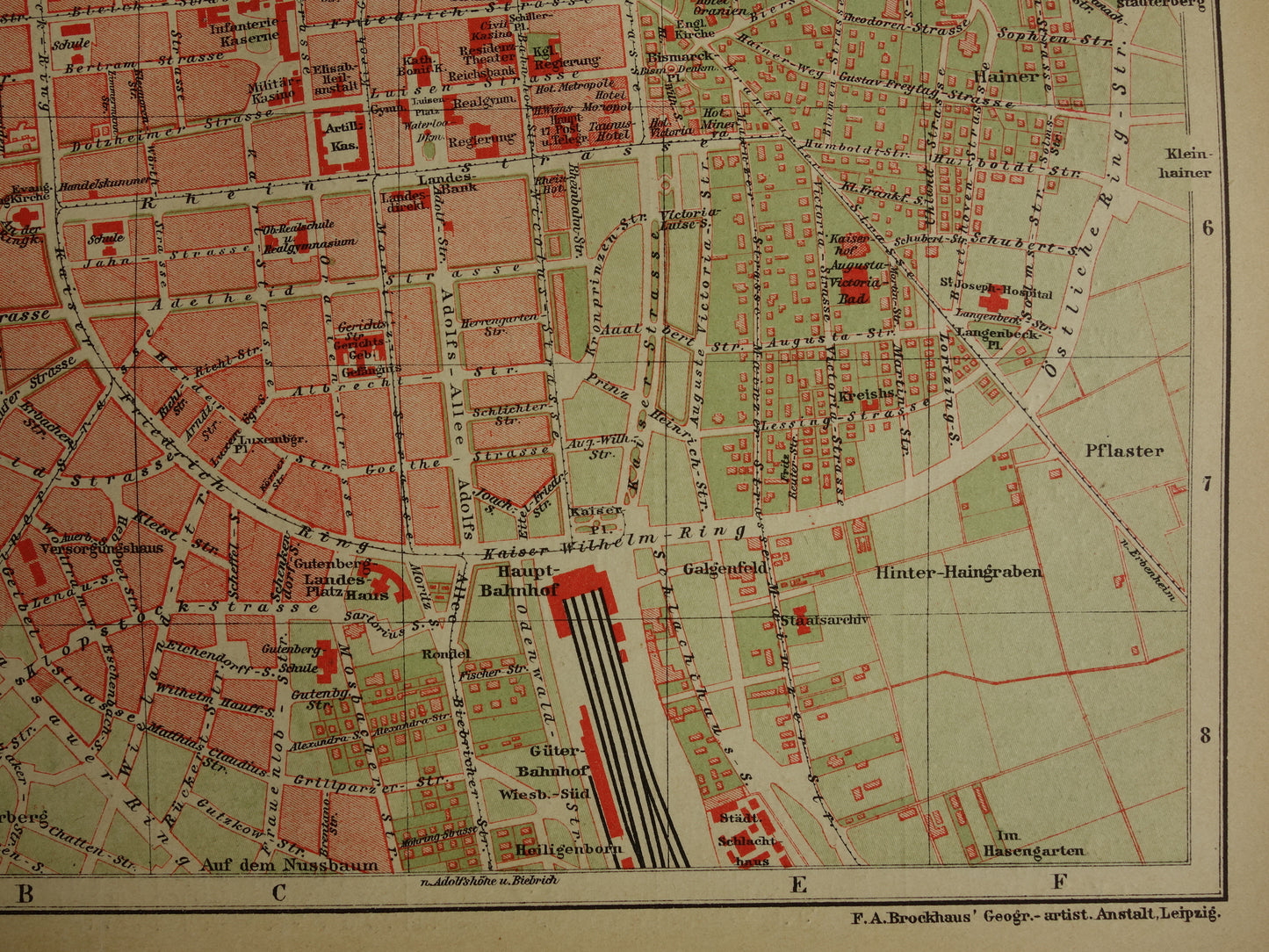 WIESBADEN oude kaart van Wiesbaden Duitsland in 1907 originele antieke Duitse plattegrond