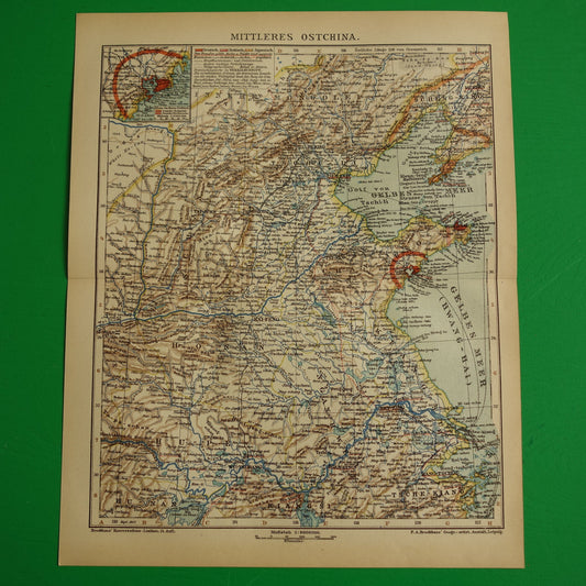Vintage kaart van China 1907 originele antieke historische landkaart Beijing Peking Quingdao Shanghai