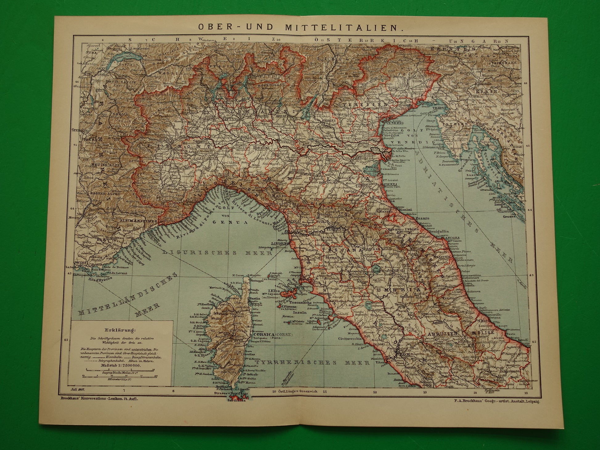 Oude kaart van Italië historische landkaart midden- en noord-Italie oude vintage kaarten met jaartal