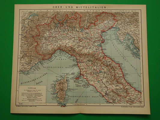 Oude kaart van Italië historische landkaart midden- en noord-Italie oude vintage kaarten met jaartal