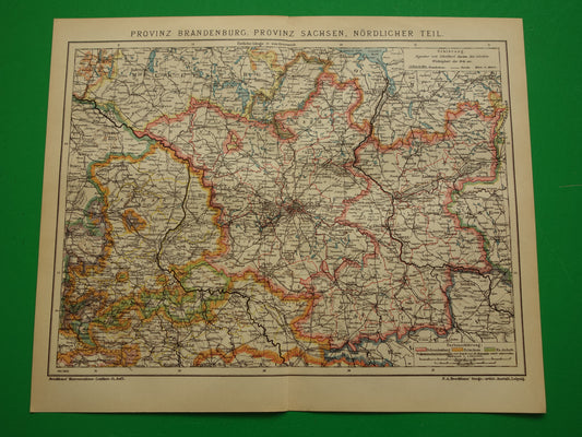 Brandenburg oude kaart van Berlijn en omgeving originele antieke landkaart provincie Brandenburg Saksen Duitsland vintage kaarten met jaartal