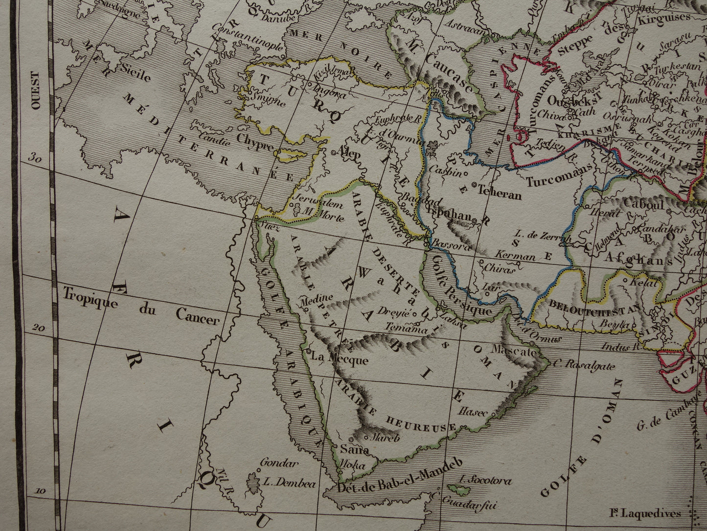 Old map of Asia in the year 1832 original antique hand-colored map with date