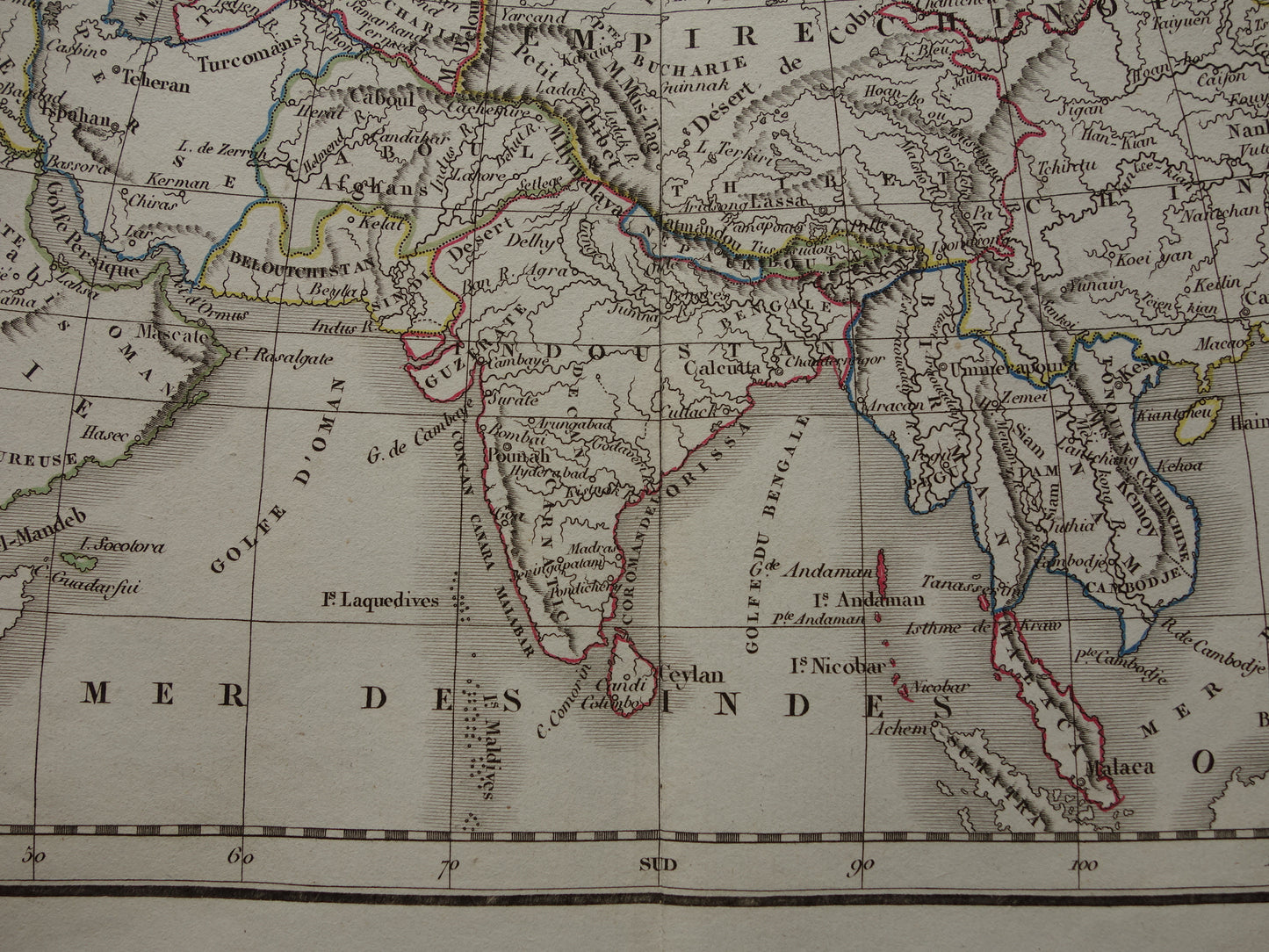Old map of Asia in the year 1832 original antique hand-colored map with date