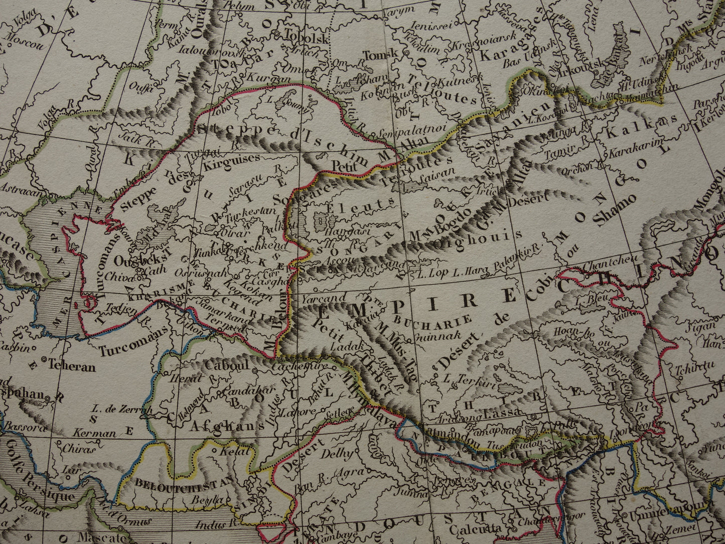 Old map of Asia in the year 1832 original antique hand-colored map with date