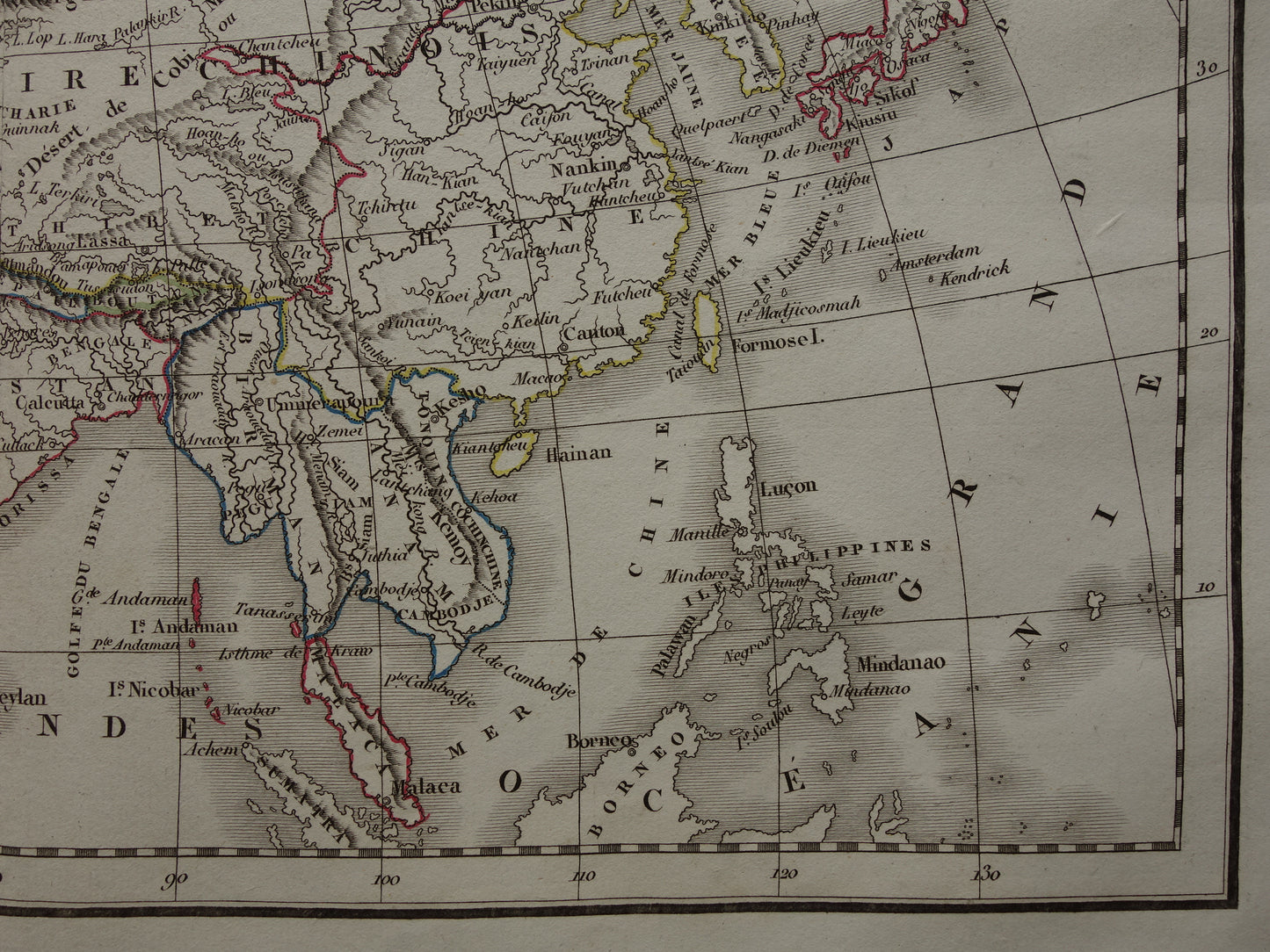 Old map of Asia in the year 1832 original antique hand-colored map with date