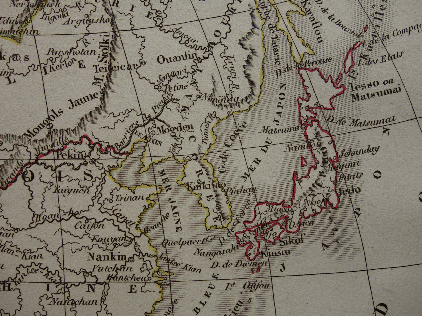 Old map of Asia in the year 1832 original antique hand-colored map with date