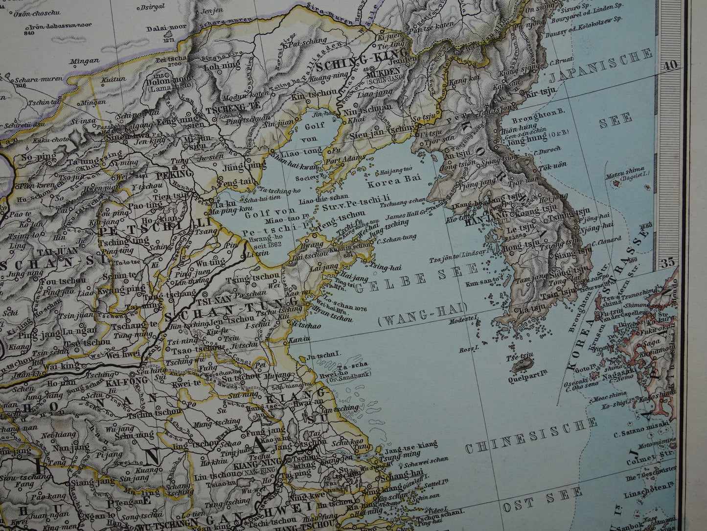 CHINA antieke landkaart van China uit 1885 originele oude handgekleurde kaart Chinese Rijk