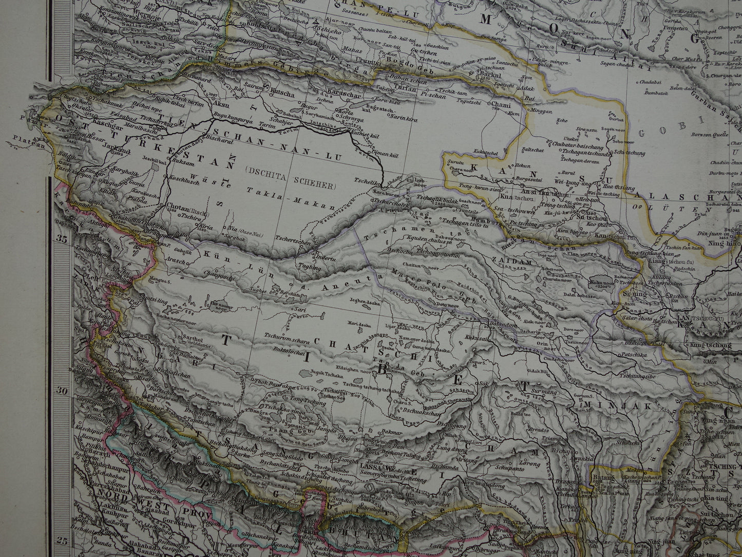 CHINA antieke landkaart van China uit 1885 originele oude handgekleurde kaart Chinese Rijk