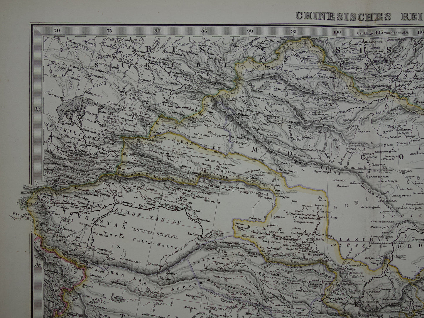 CHINA antieke landkaart van China uit 1885 originele oude handgekleurde kaart Chinese Rijk